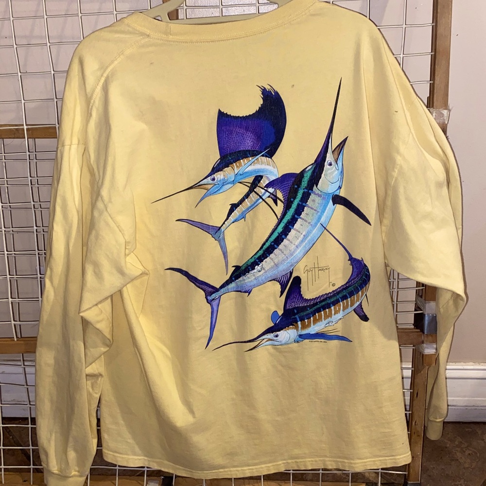 Yellow Guy Harvey Blue Marlin Long Sleeve Mens XL
